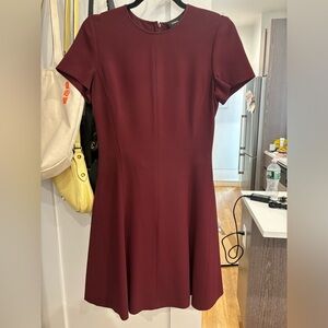 Theory A-Line Short Sleeve Mini Dress Burgundy Size 2